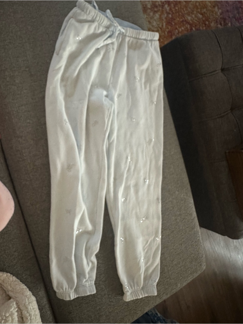 LoveShackFancy White Sequin Jogger Sweatpants